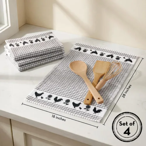 Miniatura 2 de Backyard Chickens - Juego de 4 toallas de cocina de rizo de algodón a cuadros (surtido)