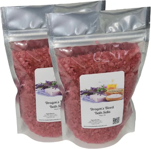 Sales de baño | Bolsa de 1 libra (16 onzas) | Aroma de sangre de dragón | Sal de Epsom | Sal marina | Baño | Cuidado del cuerpo | Belleza |