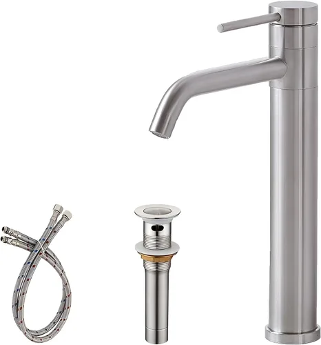 Miniatura 2 de Hotis HT-BF100 - Grifo de lavabo de níquel cepillado, grifo de baño alto de acero inoxidable con boquilla giratoria de 360°, grifos de baño de 1