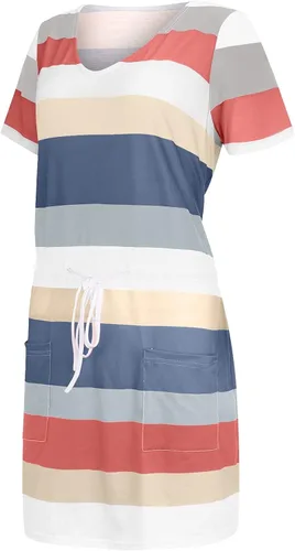 Miniatura 4 de Chenheng Mini vestidos de verano para mujer casual cuello en V sin mangas vestido de espagueti a rayas con correa y bolsillo
