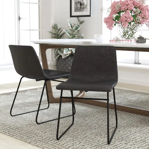 Miniatura 2 de Flash Furniture Butler LeatherSoft - Juego de 2 sillas de altura para mesa de comedor de 18 pulgadas, estilo moderno de mediados de siglo