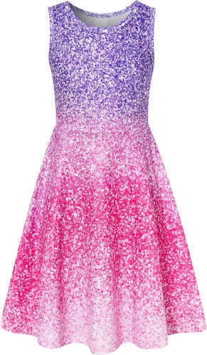 Miniatura 23 de Funnycokid Vestido de Sirena para Niñas, Sin Mangas, de Verano, para Cumpleaños, de Fiesta con Volantes, Ropa de 4 a 13 Años