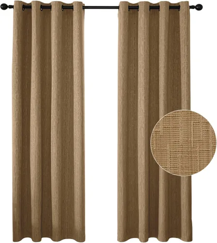 Miniatura 25 de Cortinas de lino jacquard de 63 pulgadas de largo, 2 paneles, cortinas gruesas de lino sintético mezclado, cortinas texturizadas de arpillera