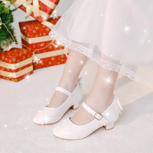 Miniatura 2 de Dufannie Zapatos de vestir para niñas, zapatos de tacón bajo de princesa, zapatos planos con purpurina para bodas y fiestas