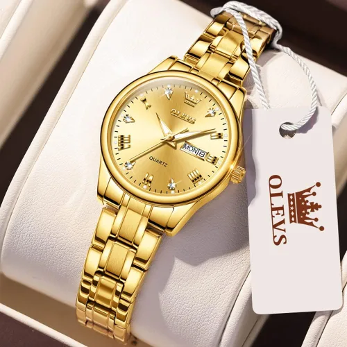 Miniatura 2 de OLEVS Reloj de pulsera para mujer clásico elegante con diamantes dorados de acero inoxidable impermeable para día