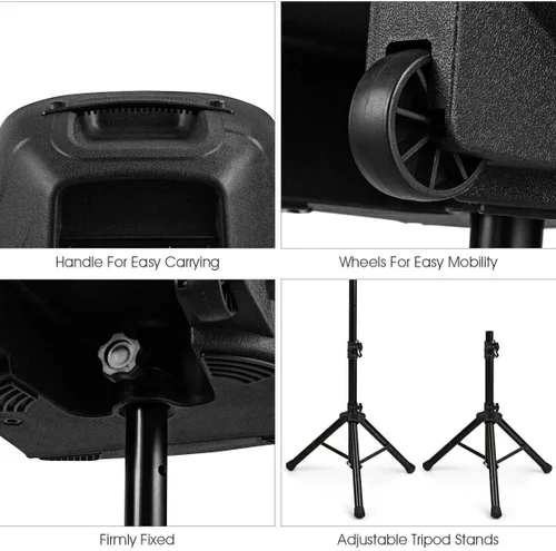 Miniatura 5 de Sonart - Altavoces alimentados de 15 pulgadas, 1500 W, sistema de altavoces PA portátiles de rango completo de 2 vías con soportes/luz