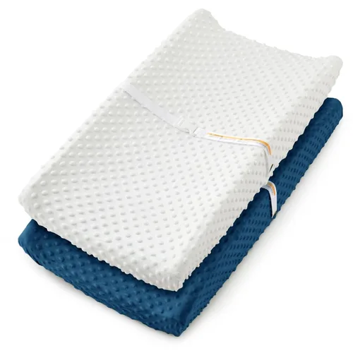 Miniatura 8 de Homiest Paquete de 2 fundas para cambiador, sábanas blancas y beige, tela de vellón ultra suave, tela de lunares minky, funda transpirable y cómoda