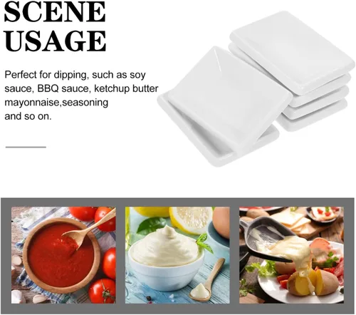 Miniatura 7 de Cabilock 6 cuencos de cerámica para salsa, platos de salsa de soja blanca de 3.3 pulgadas, platos rectangulares pequeños para condimentos