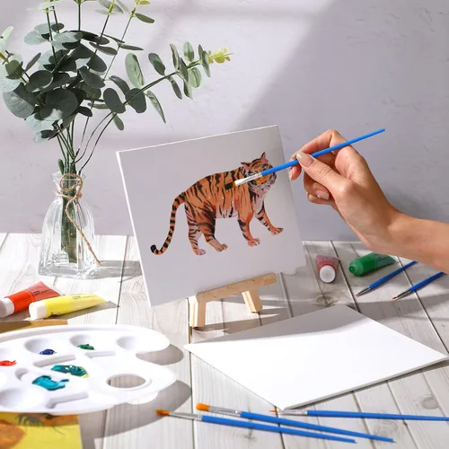 Miniatura 6 de Juego de 24 kits de pintura artística, suministros de pintura para artistas, incluye 144 pinceles para manualidades, 48 lienzos blancos, 24
