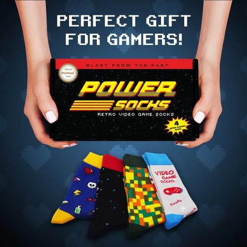 Miniatura 6 de PopCrew Power Socks Calcetines retro de videojuegos Divertidos calcetines de vestir novedosos para juegos, regalo para hombres y mujeres, unisex