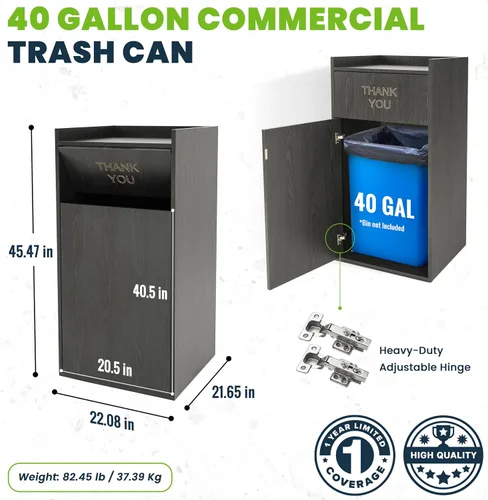 Miniatura 3 de Alpine Gabinete de Bote de Basura para Restaurante - Bote de Basura Comercial de 40 Galones, Receptáculo de Basura Interior con Soporte para Bandeja
