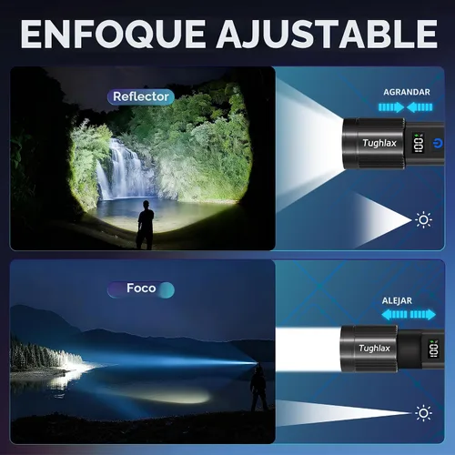 Miniatura 4 de 4 paquetes de linternas recargables de alto lúmenes 9900LX, linterna LED recargable con pantalla digital LCD, linterna ajustable de 5 modos
