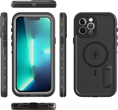 Miniatura 6 de Funda magnética para iPhone 13 Pro Max con carga Mag-Safe, resistente al agua con función atril protector de pantalla integrado de grado militar