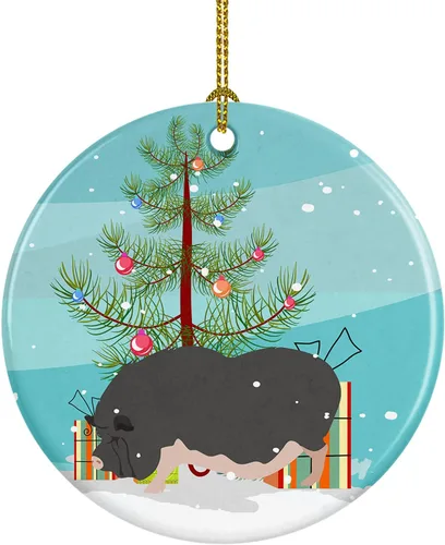 Miniatura 6 de Caroline's Treasures Adorno de cerámica de Navidad pintado o de codorniz chino, decoración colgante de árbol de Navidad verde azulado para el hogar