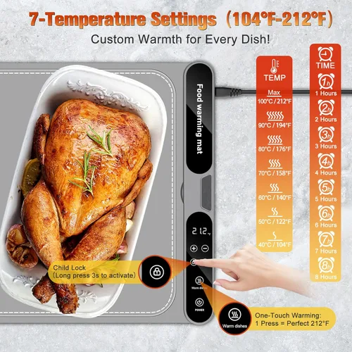 Miniatura 2 de Tapete de calentamiento para alimentos extra grande, bandeja de calentamiento eléctrica, tapete de calefacción de silicona de 15 x 31.5 pulgadas