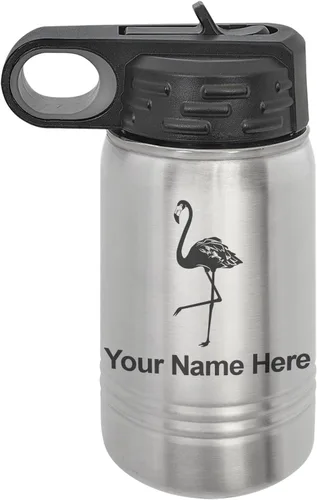 Miniatura 42 de LaserGram Botella de agua personalizada, flamenco, acero inoxidable de doble pared aislada al vacío con popote superior, regalo grabado