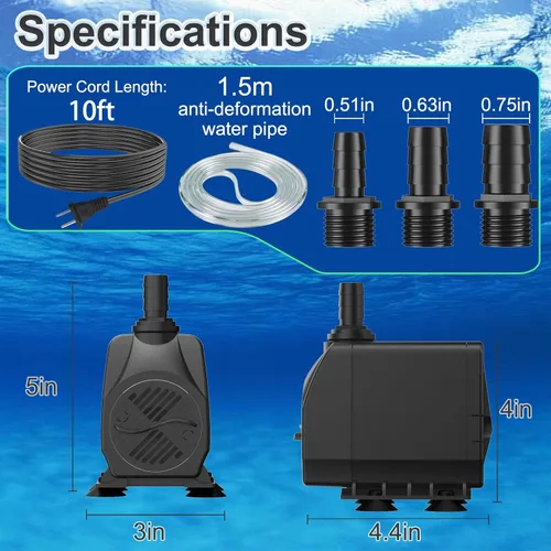 Miniatura 6 de SongLong Bomba sumergible de cable de alimentación de 10 pies de 800 GPH, bomba de agua con protección contra sobrecalentamiento con elevación de 10