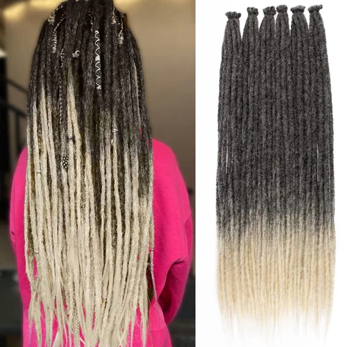 Miniatura 27 de Leeven Extensiones de rastas grises de 40 hebras de 18 pulgadas con terminación única hechas a mano, extensiones de rastas suaves de 0.6 cm