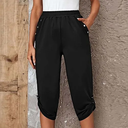 Miniatura 92 de Pantalones capri para mujer, estilo casual, de verano, elásticos, de cintura alta, pantalones de yoga, ajuste atlético, pantalones deportivos