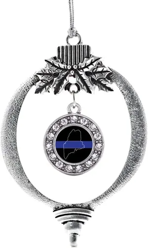Miniatura 22 de Inspired Silver - Bonita bandera estadounidense - Adorno de Navidad plateado - Adorno de árbol de Navidad con dije circular con circonita cúbica