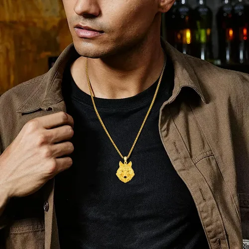 Miniatura 2 de Twoowl Collar de cabeza de lobo para hombre, plata de ley 925, oro con colgante de lobo, collar Fenrir nórdico pagano, joyería punk para hombres