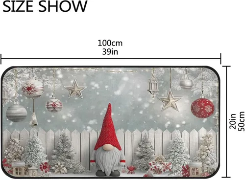 Miniatura 3 de Alfombra de cocina de madera con copos de nieve de gnomo, antifatiga, campanilla de Navidad, luz de estrella, tapete decorativo de cocina, Gnomo