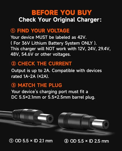 Miniatura 3 de Cargador de 42V 2A para scooter eléctrico Gotrax, compatible con GXL V2 G4 Apex XR Elite, compatible con Hiboy S2 S2 Pro KS4, Hover-1 Journey
