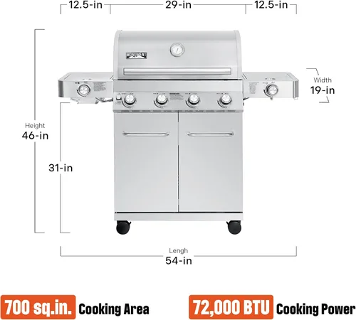 Miniatura 3 de Monument Grills Parrillas de gas propano de 4 quemadores más grandes de acero inoxidable con cubierta de barbacoa (2 artículos), uso al aire libre