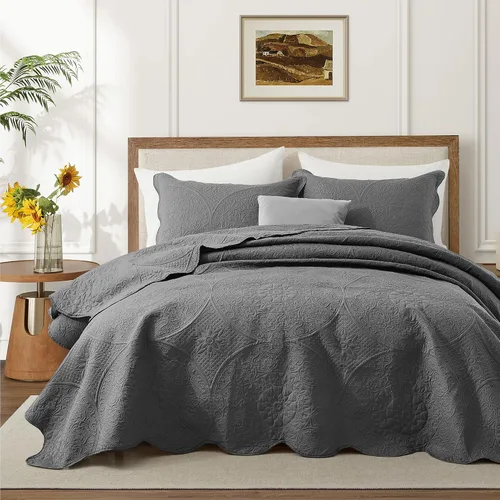 Miniatura 77 de MOONLIGHT20015 Paquete de 8 Colchas Tamaño King para Cama (106" x 96") - Venta al Por Mayor para Hoteles, Dormitorios de Huéspedes y Airbnbs - Gris