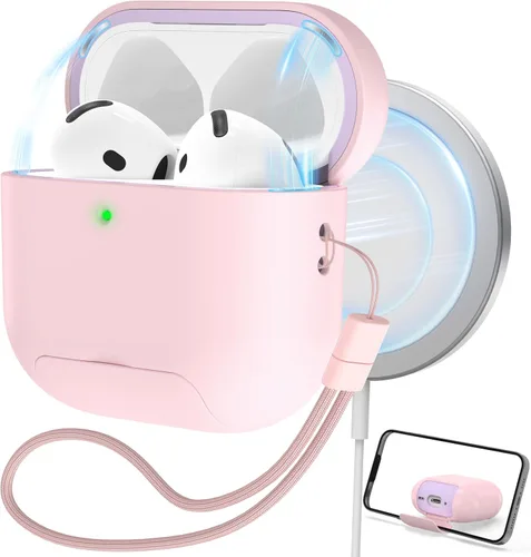 Miniatura 9 de RFUNGUANGO Funda protectora para AirPods Pro de 2ª generación, con función de soporte para teléfono, bloqueo de cubierta magnética, para AirPods Pro