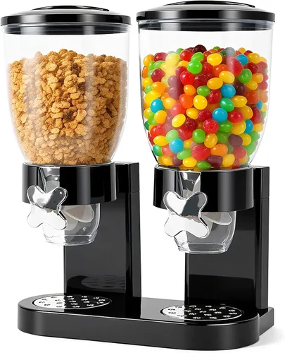 Dispensador de cereales de doble control para encimera, paquete de 2 recipientes de cereales de 2 litros con tapas herméticas, dispensador giratorio