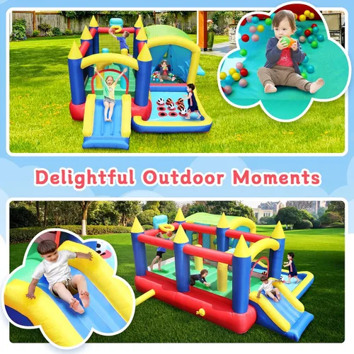 Miniatura 5 de Casa inflable de rebote para niños, castillo animoso con tobogán, salto, aro de baloncesto, pozo de pelotas, gorila familiar para patio trasero