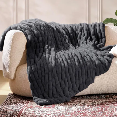 Miniatura 11 de Manta de piel sintética ultrasuave y acogedora, manta mullida de felpa gruesa de burbujas, manta mullida de lujo de gran tamaño para sofá, cama