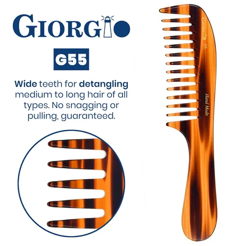 Miniatura 4 de Giorgio Peine de dientes anchos G55 para desenredar el cabello mojado, peine para desenredar el cabello de grosor fino a medio, peines