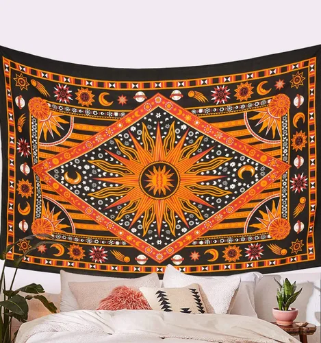Miniatura 3 de ANJANIYA Tapiz Tie Dye Sol Ardiente, Tapiz Póster Bohemio de Sol Luna Estrella Planeta Celestial Colgante de Pared Tarot Boho Hippie Hippy Cobertor