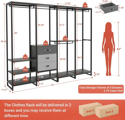 Miniatura 7 de Aheaplus Organizador de Closet de Madera para Colgar Ropa, Perchero de Ropa Resistente, Sistema de Closet en Esquina en Forma de L Grande con 3