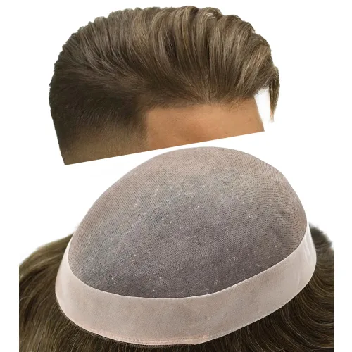 Miniatura 23 de Tupé para hombre, pieza de cabello humano real, monofilamento, tupé para hombres, postizos, unidades de sistema de reemplazo de cabello, gris
