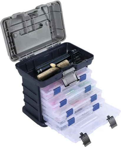 KINJOEK Kit de caja de aparejos de pesca, caja de accesorios de pesca portátil de 4 capas, almacenamiento de aparejos de pesca para agua dulce y