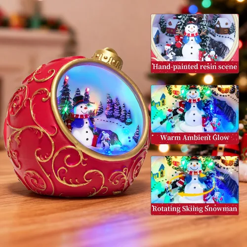 Miniatura 6 de Figuras musicales animadas de pueblo navideño de 6.3 pulgadas con muñeco de nieve giratorio de esquí y luces, temporizador automático de 6 horas