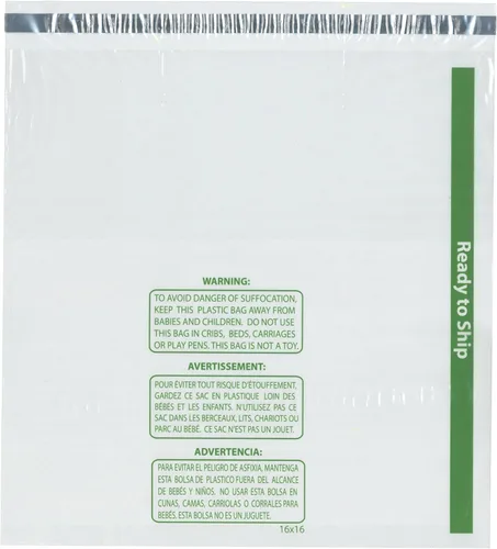 Plymor Bolsas de polietileno con cinta adhesiva permanente y advertencia de asfixia, listas para enviar de 16 x 16 pulgadas (paquete de 125)