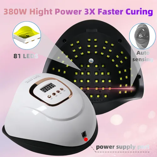 Miniatura 7 de Lámpara de uñas LED UV con 81 cuentas, lámparas de curado de uñas de 380 W para esmalte de gel con sensor automático/4 ajustes de temporizador