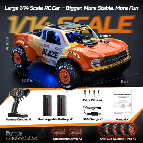 Miniatura 6 de DEERC 1205 1/14 - Auto RC sin escobillas para adultos, máximo 43 mph, camión eléctrico de alta velocidad 4x4 todoterreno a control remoto