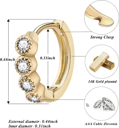 Miniatura 6 de Aretes de aro pequeños chapados en oro de 14 quilates, hipoalergénicos, minimalistas