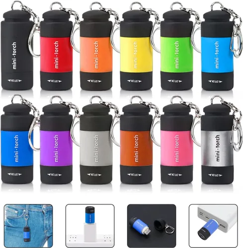 Miniatura 8 de Paquete de 3 linternas pequeñas para llavero, luz LED de bolsillo para llavero con luz blanca, mini linternas recargables USB impermeables al por 3x