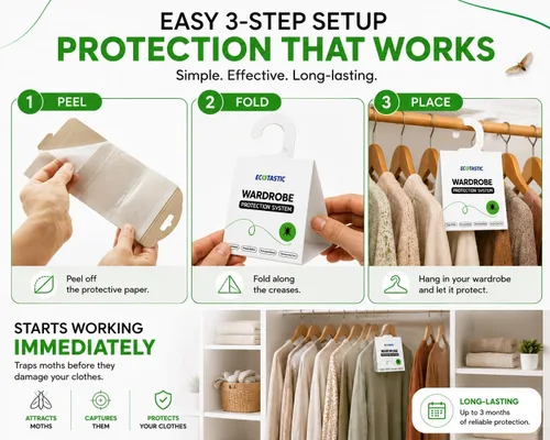 Miniatura 7 de Trampas para polillas de ropa, 6 unidades, plegables, control de complicaciones ecológico, tecnología de feromonas, bolas de naftalina de armario