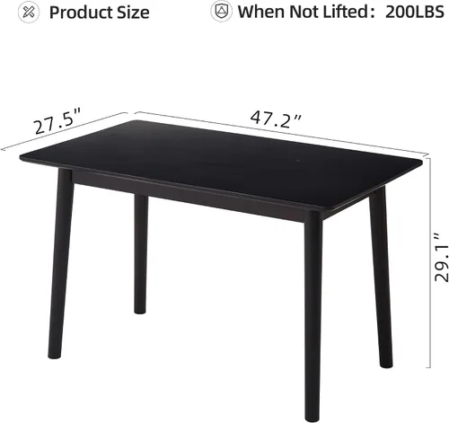 Miniatura 2 de Mesa de comedor de 47 pulgadas, mesa de cocina de madera maciza negra, adecuada para espacios pequeños, muebles modernos para el hogar