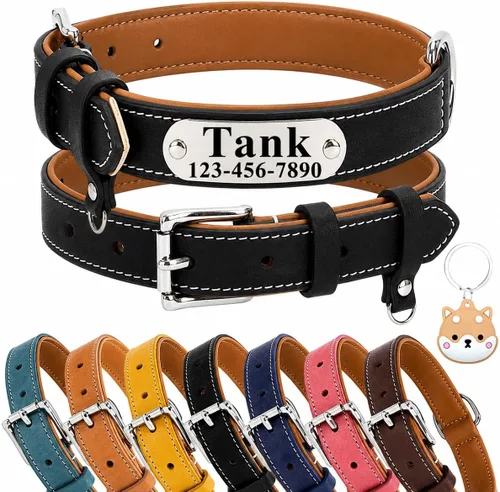 Collar de perro de cuero personalizado con funda de soporte para AirTag, collar de perro con placa de identificación grabada personalizada, collar