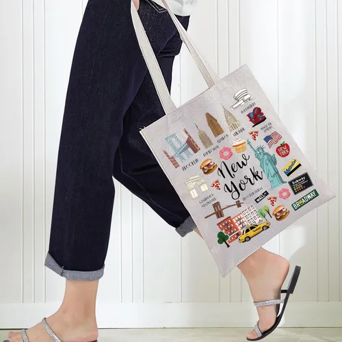 Miniatura 3 de BWWKTOP Bolsa de lona New York - Azul - 14.56 x 12.59 pulgadas - Moda - Viajes - Artículos de tocador - Mujeres y adultos