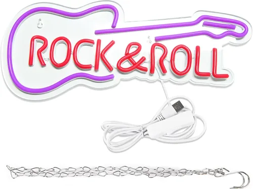 Miniatura 3 de Letrero de neón de guitarra para decoración de pared, luces de neón de música en vivo para estudio de música, letrero de guitarra LED Rock and Roll