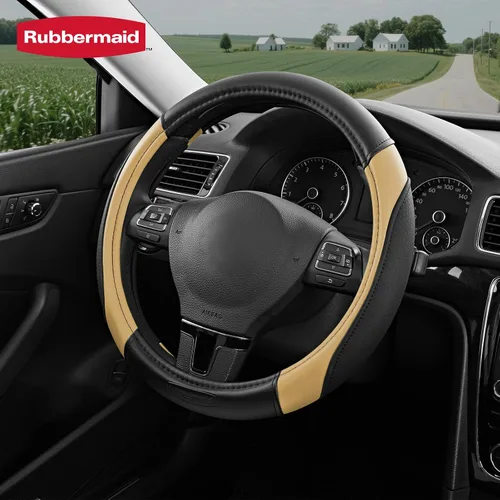 Miniatura 2 de Rubbermaid Funda para volante de ajuste universal de 14.5 a 15 pulgadas, agarre antideslizante, cuero transpirable, protección para todas